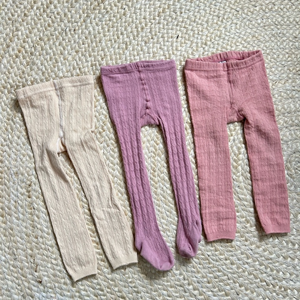 Baby toddler girl Little Stocking Co tights cable knit stockings footless tan p